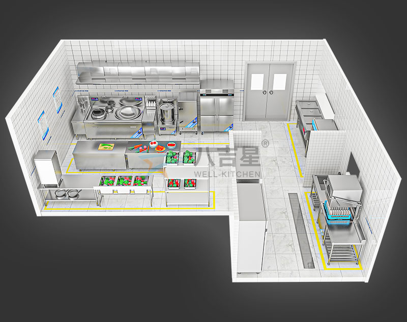 50-100人单位食堂厨房工程3d效果图
